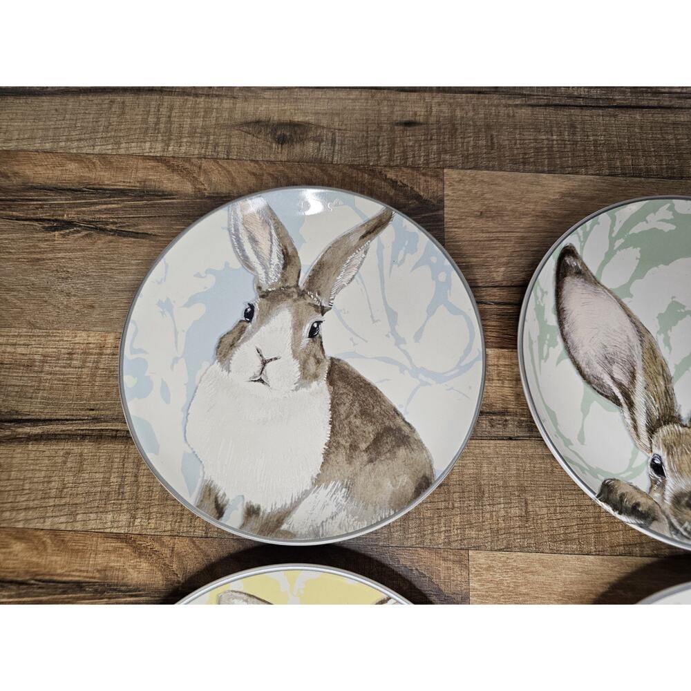 Williams Sonoma Blue Damask Easter Bunny Rabbit Salad Dessert Plates Set Of 4 - Picture 5 of 8